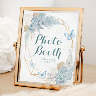 Boho Dusty Blue Butterfly Birthday Photo Booth Poster