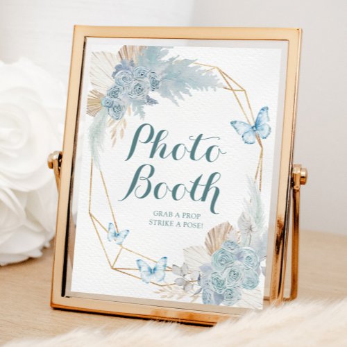Boho Dusty Blue Butterfly Birthday Photo Booth Poster