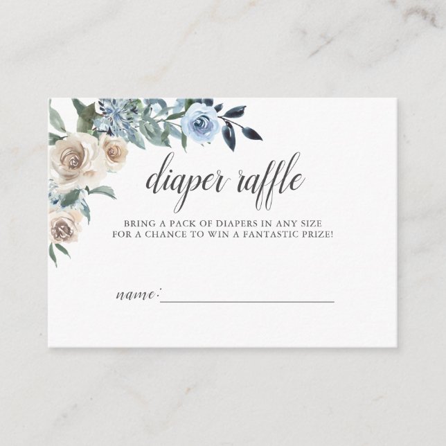 Boho Dusty Blue Diaper Raffle Baby Shower Enclosure Card (Front)
