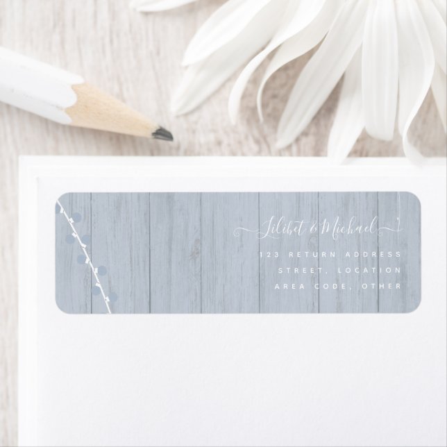 BOHO Dusty Blue Driftwood Mason Jars Wedding Label (Insitu)
