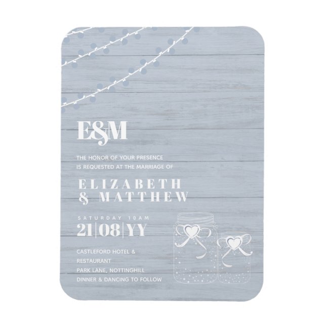 BOHO Dusty Blue Driftwood Mason Jars Wedding Magnet (Vertical)