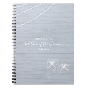 BOHO Dusty Blue Driftwood Mason Jars Wedding Notebook