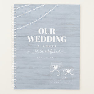 BOHO Dusty Blue Driftwood Mason Jars Wedding Planner