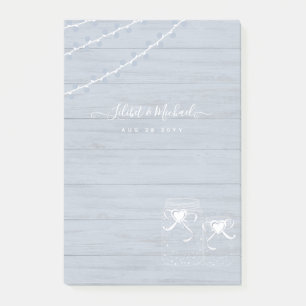 BOHO Dusty Blue Driftwood Mason Jars Wedding Post-it Notes