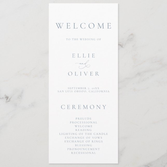 Boho Dusty Blue Elegant 1 Minimalist Wedding Program (Front)