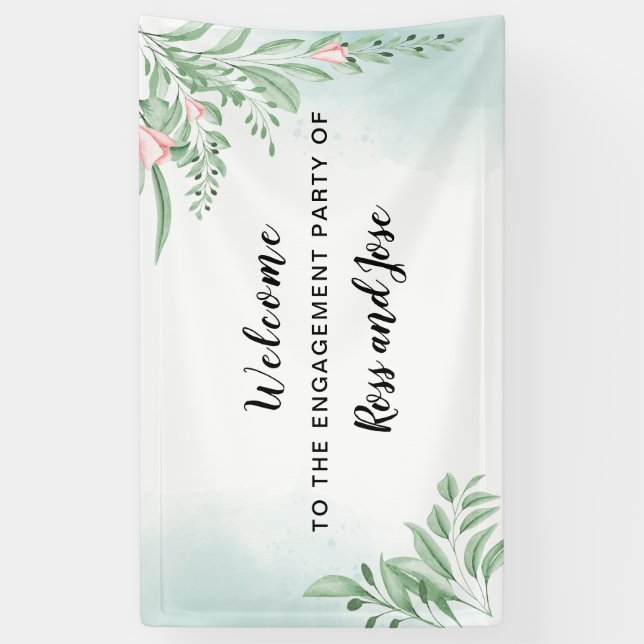 Boho Dusty Blue Engagement Party Welcome Banner (Vertical)