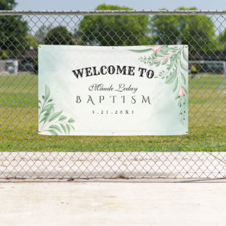 Boho Dusty Blue Eucalyptus Baptism Welcome Banner
