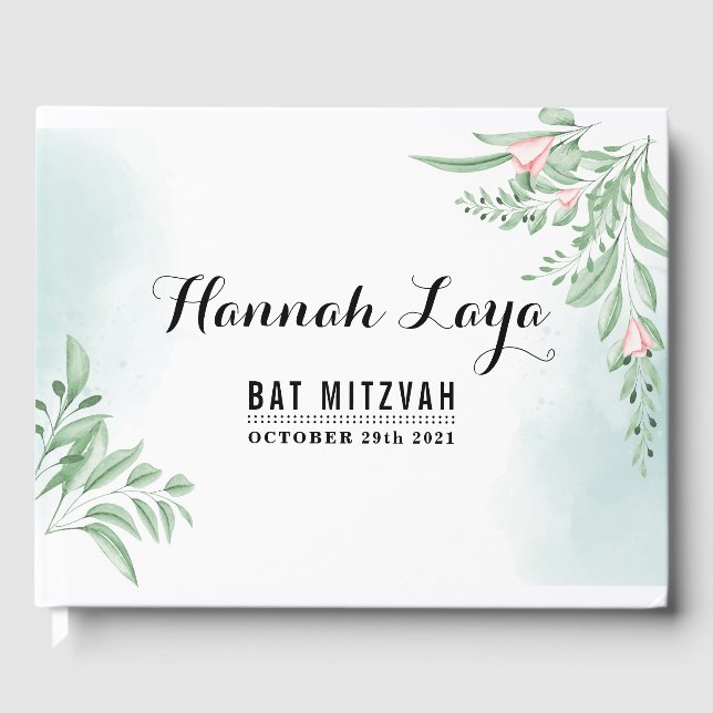 Boho Dusty Blue Eucalyptus Bat Mitzvah Guest Book (Front)