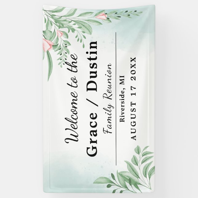Boho Dusty Blue Eucalyptus Family Reunion Banner (Vertical)
