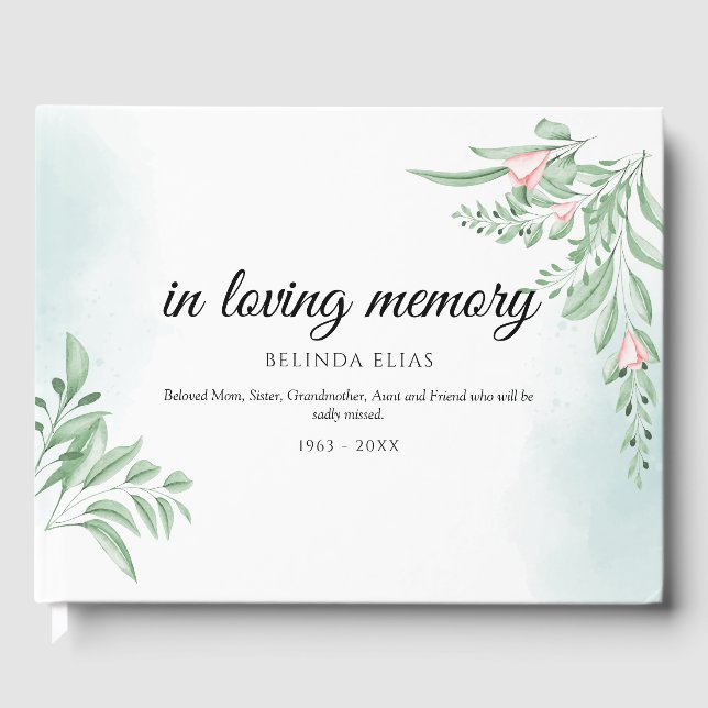 Boho Dusty Blue Eucalyptus Funeral Guest Book (Front)