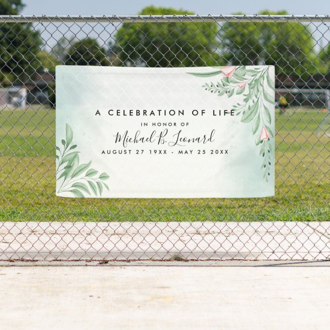 Boho Dusty Blue Eucalyptus Funeral Memorial Banner (Insitu)