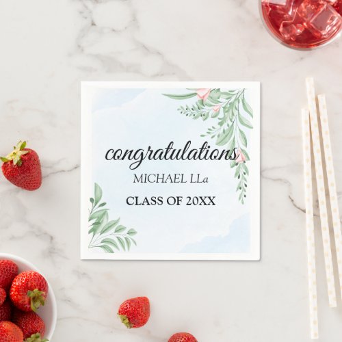 Boho Dusty Blue Eucalyptus Graduation Party Napkins