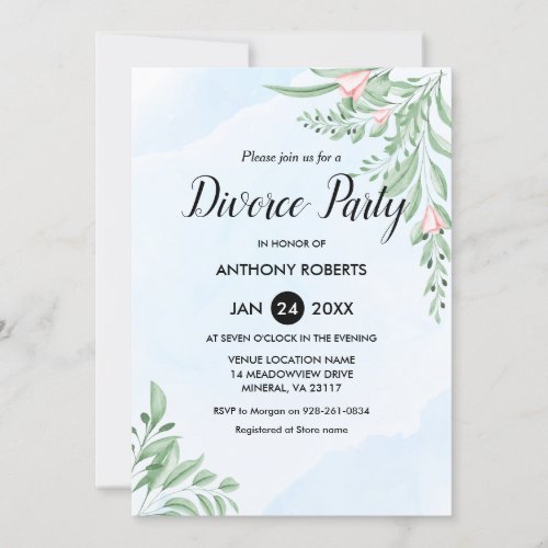 Boho Dusty Blue Eucalyptus Greenery Divorce Party  Invitation