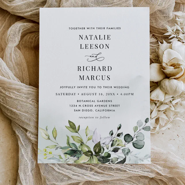 Boho Dusty Blue Eucalyptus Greenery Wedding Invitation | Zazzle