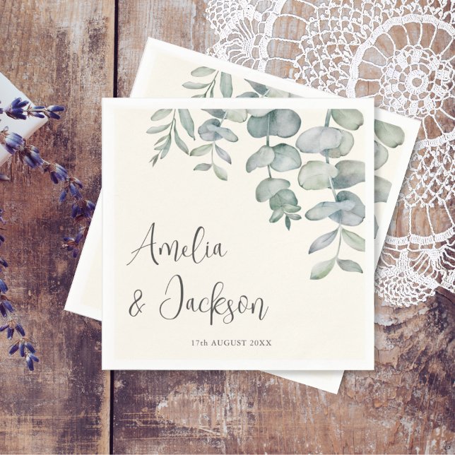 Boho Dusty Blue Eucalyptus Wedding  Napkins (Creator Uploaded)