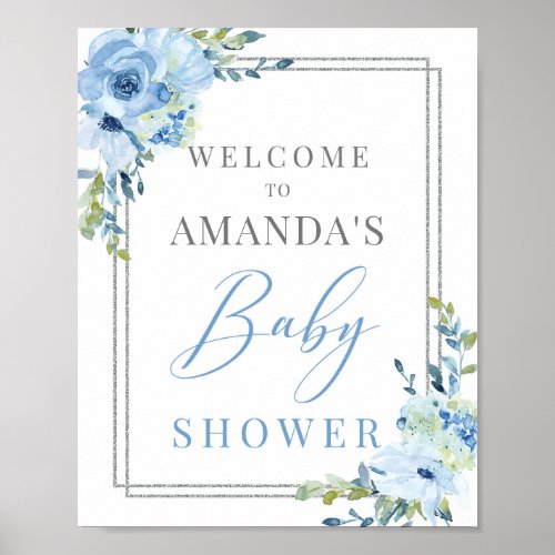 Boho dusty blue floral baby shower welcome sign