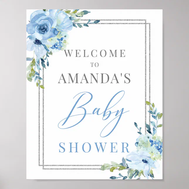 Boho dusty blue floral baby shower welcome sign | Zazzle