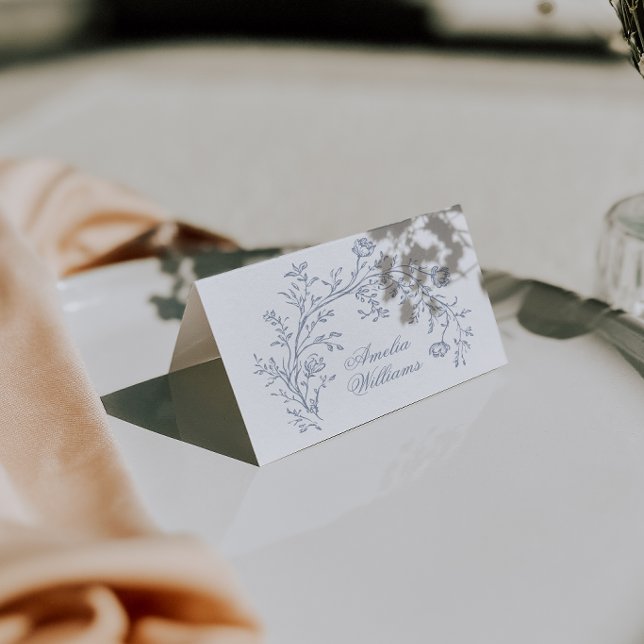Boho Dusty Blue Floral Boho Wedding Place Cards (Creator Uploaded)