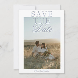 Boho Dusty Blue Floral Botanical Photo Wedding  Save The Date