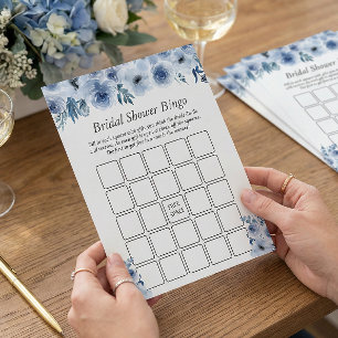 Boho Dusty Blue Floral Bridal Shower Bingo Game Flyer