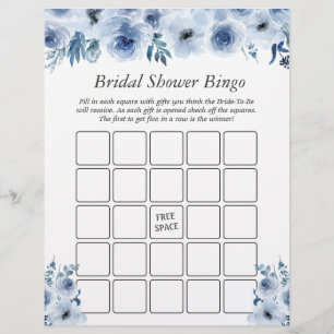 Boho Dusty Blue Floral Bridal Shower Bingo Game Flyer