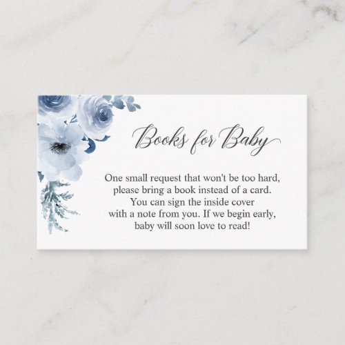 Boho Dusty Blue Floral Bring Books for Baby Shower Enclosure Card - Customize and insert this "Bohemian Dusty Blue Floral Baby Shower Book Request" enclosure card with the invitation inside the envelope so that your guests will know your requests. For further customization, please click the "customize further" link and use our design tool to modify this template. If you need help or matching items, please contact me.