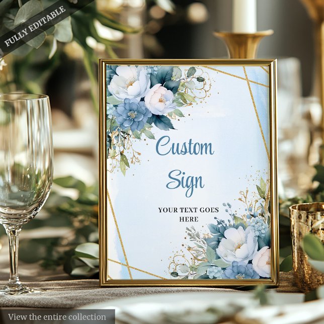 Boho Dusty Blue Floral Custom DIY Wedding Sign (Boho Dusty Blue Floral Custom DIY Wedding Sign)