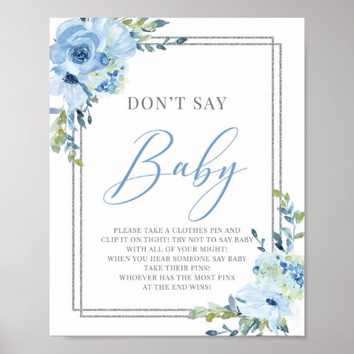 Boho dusty blue floral dont say baby sign game