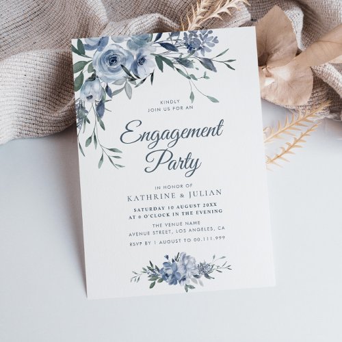 boho dusty blue floral engagement party invitation