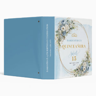 Boho Dusty Blue Floral Eucalyptus Quinceañera  3 Ring Binder