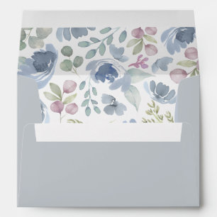 Boho Dusty Blue Floral & Eucalyptus Wedding Envelope