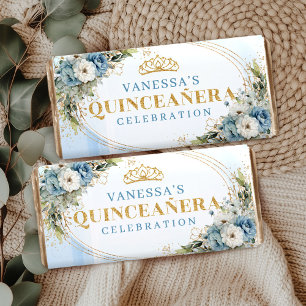 Boho Dusty Blue Floral Quinceañera Hershey Bar