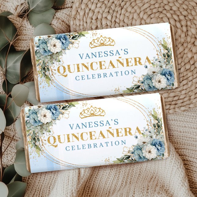 Boho Dusty Blue Floral Quinceañera Hershey Bar (Boho Dusty Blue Floral Quinceañera Hershey Bar)