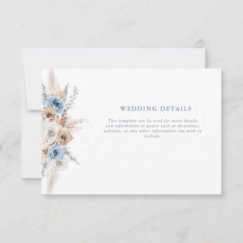 boho dusty blue floral wedding details card
