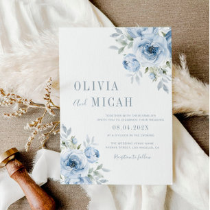 boho dusty blue floral wedding invitation