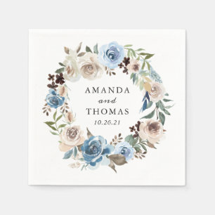 Boho Dusty Blue Floral Wedding Napkins