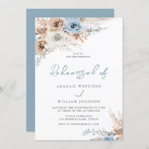 Boho Dusty Blue Floral Wedding Rehearsal Dinner Invitation