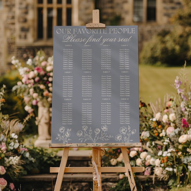 Boho Dusty Blue Floral Wedding Seating Charts Foam Board (Creator Uploaded)