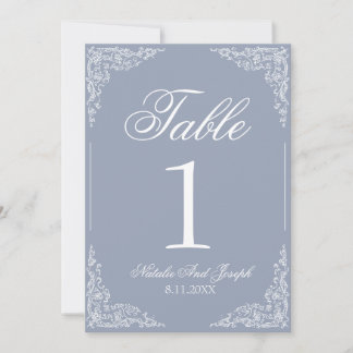 Boho Dusty Blue Floral Wedding Table Number