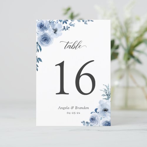 Boho Dusty Blue Floral Wedding Table Number Card - Boho Dusty Blue Floral Wedding Table Number Card. 
(1) Please customize this template one by one (e.g, from number 1 to xx) , and add each number card separately to your cart. 
(2) For further customization, please click the "customize further" link and use our design tool to modify this template. 
(3) If you need help or matching items, please contact me.