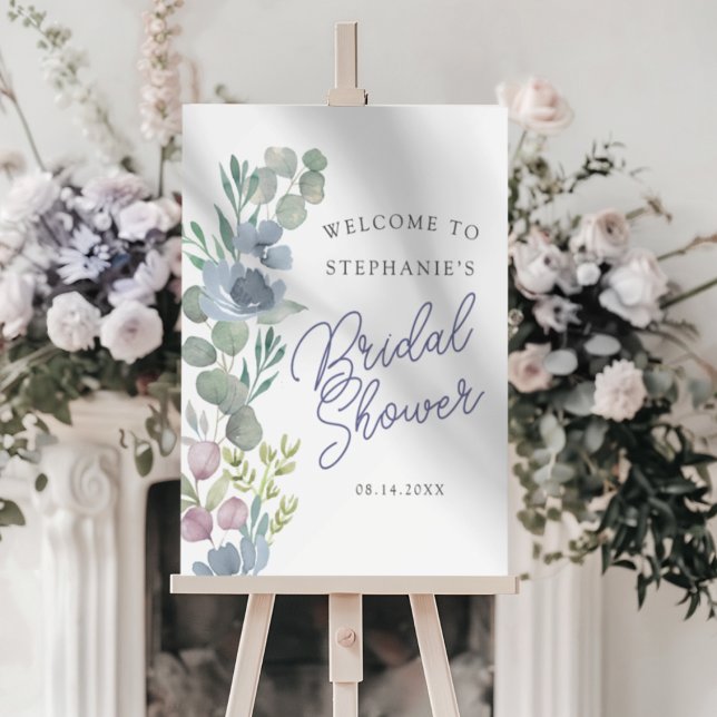 Boho Dusty Blue Floral Welcome Bridal Shower  Foam Board (Creator Uploaded)