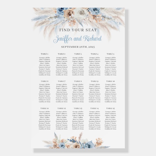 Boho Dusty blue flowers and pampas grass wedding Foam Board (Front)