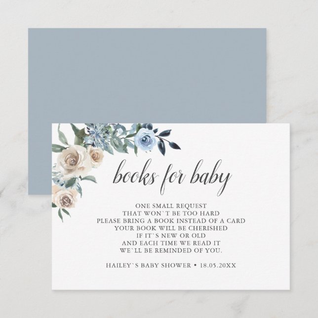Boho Dusty Blue Flowers Books For Baby Enclosure Card (Front/Back)