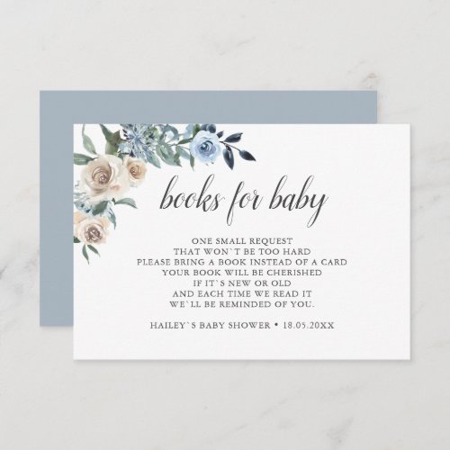 Boho Dusty Blue Flowers Books For Baby Enclosure Card