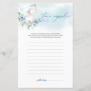 Boho dusty blue flowers boy elephant Time Capsule