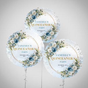 Boho dusty blue flowers eucalyptus gold party balloon