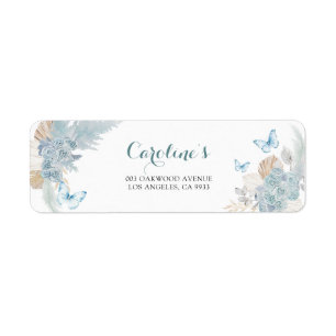 Boho Dusty Blue Flutter on Over Butterfly Address Label