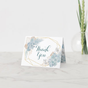 Boho Dusty Blue Flutter on Over Butterfly Folded Letterpress Thank You Card
