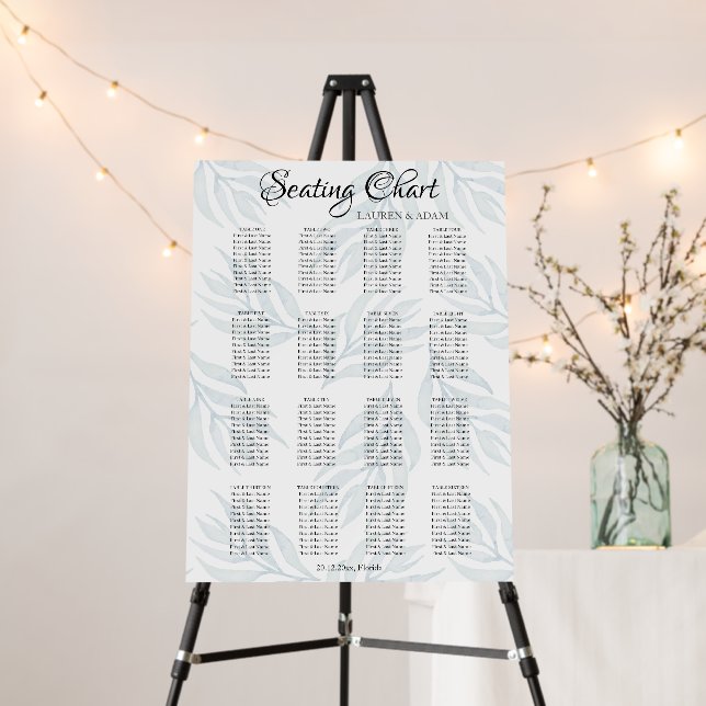 Boho Dusty Blue Foliage Wedding Seating Chart Foam Board (In Situ (Stand))