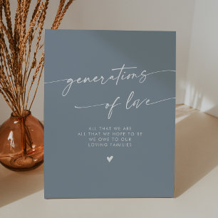 Boho Dusty Blue Generations of Love Wedding Pedestal Sign